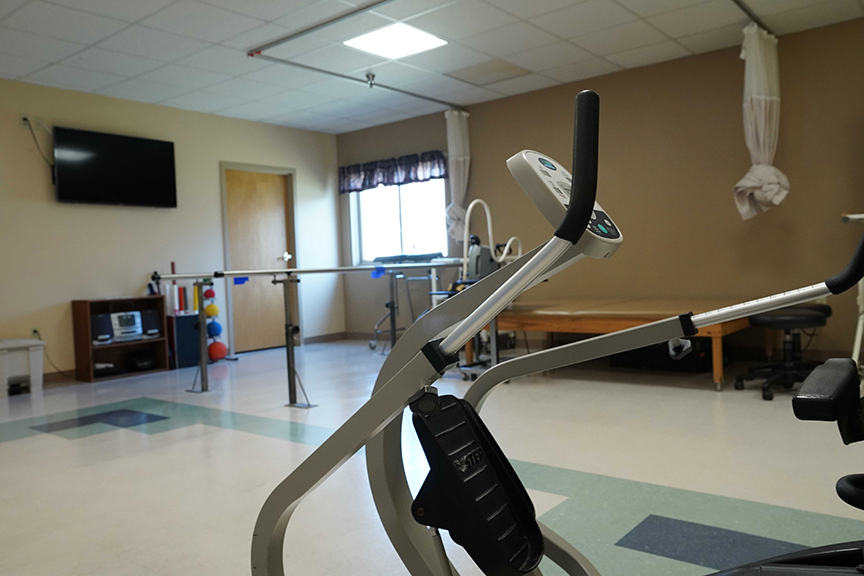 Recumbent bike in physical therapy room- Arbors at Oregon